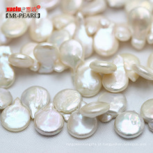 13-14mm AAA Coin Freshwater Pearl Beads Strands, Side Drilled Hole E190001